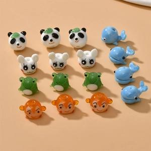 Cartoon Animal Lampwork Glass Beads Panda Frog Monkey Rabbit Dolphin Handmade DIY Jewelry Making Spacer Beads Components