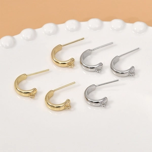 DIY C-Shape Earring Stud Findings Copper 14K Gold Plated With Loop Silver Earring Post For Handmade Jewelry Making Accessories