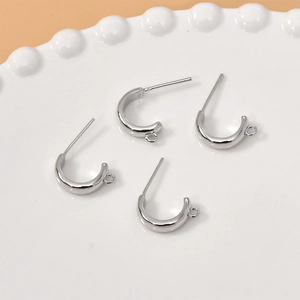 Silver plated C-shaped stud earrings with loop for DIY jewelry making 4pcs