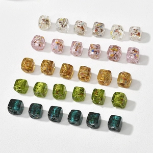 Vintage Oil Painting Style 3D Cube Lampwork Glass Beads Silver Foil Handmade Loose Beads For DIY Jewelry Making Accessories