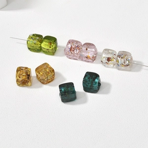 Colorful cube glass beads with gold foil for DIY handmade jewelry making and crafts