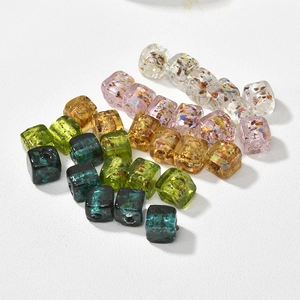 Colorful cube glass beads with gold foil for DIY handmade jewelry and craft making