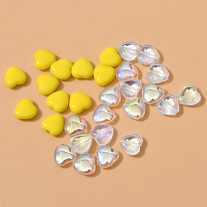Perles de verre cœur 10mm jaune et cristal AB pour création de bijoux et colliers DIY
