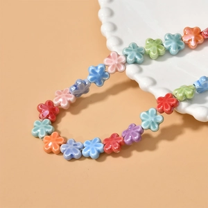 Colorful ceramic five-petal flower beads for handmade necklaces and DIY jewelry making