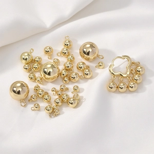 Pendentifs Boule Ronde en Cuivre Plaqué Or 14K Poli Miroir Breloques Sphériques Pleines Creuses Pour Fabrication Bijoux DIY