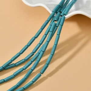 Green turquoise tube beads 4x13mm with marble texture for DIY jewelry making