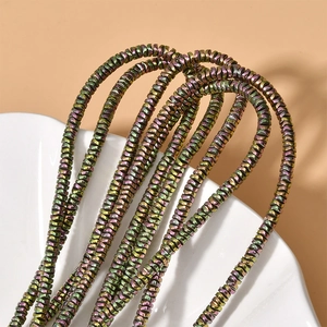 Detailed macro view of 4x1mm rainbow hematite wave beads for DIY jewelry making