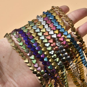 6mm faceted heart hematite beads in gold silver and rainbow colors for DIY jewelry making