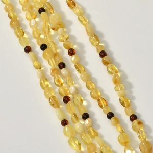 Natural amber nugget stone beads necklace with irregular multi-colored resin gravel stones