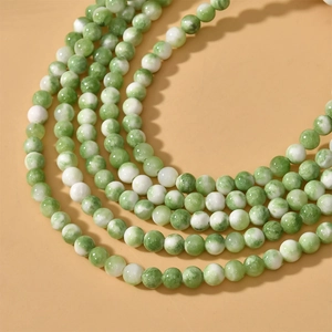 Perles rondes en jade de Perse 6-8mm motif marbre vert et blanc pour bijoux DIY