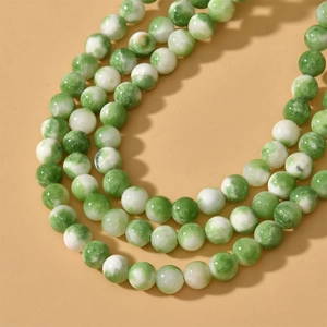 Perles rondes marbrées vertes et blanches pour création de bijoux DIY et artisanat