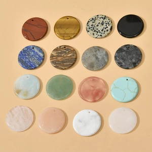 Natural Stone Round Disc Pendants Quartz Aventurine Agate Flat Beads For DIY Jewelry Making Necklace Earring Craft