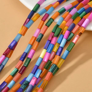 Perles cylindriques en nacre arc-en-ciel pour bijoux avec finition brillante et couleurs
