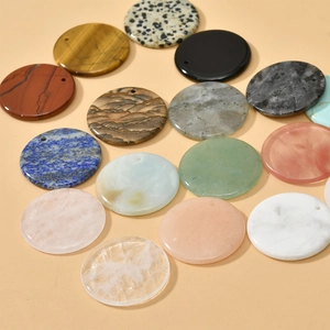 Polished 30mm natural stone round disc charms with top-drilled holes for DIY jewelry