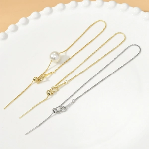 Adjustable 14k/18k gold plated snake chain bracelets with pearl and slider clasp