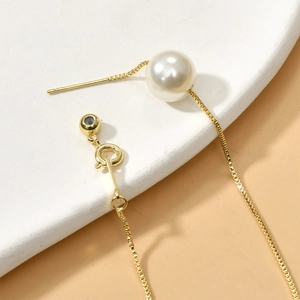 18k gold-plated copper snake chain bracelet with adjustable pearl slide and pin connector