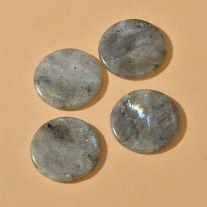 Set of four 30mm round labradorite stone connectors with dual holes for DIY jewelry