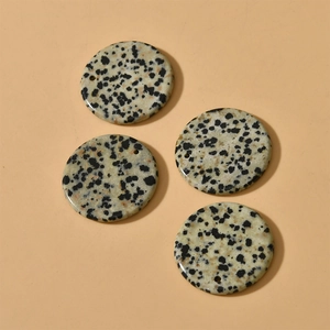 Flat round dalmatian jasper stone pendants with pre-drilled holes for DIY jewelry making