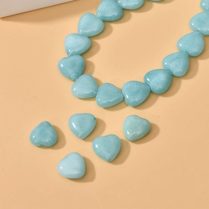 Light blue heart-shaped natural stone beads for DIY jewelry making with through-hole design