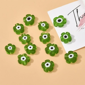 Translucent green millefiori flower glass beads with evil eye pattern for DIY jewelry