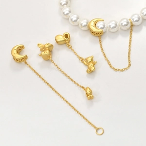 Copper Matte Gold DIY Jewelry Making Charms Moon Bear Rabbit Pendant Flower Spacer Beads For Bracelet Necklace Findings