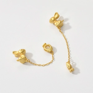 Gold rabbit charms with chain and fish pendant for DIY jewelry making accessories