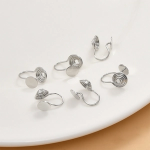 Silver-plated spiral ear clip converters with flat pad for DIY non-pierced earrings