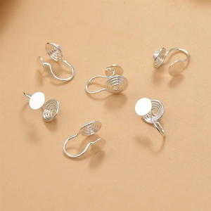 Silver mosquito coil clip-on earring converters for DIY jewelry making set of six pieces