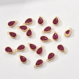 14k gold plated red teardrop zircon pendants for DIY jewelry making set of 18 pieces