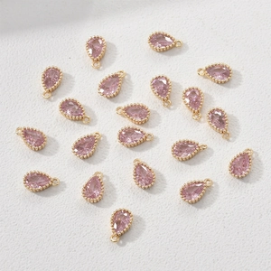 Pink teardrop zircon charms with 14k gold plated beaded edge for DIY jewelry making