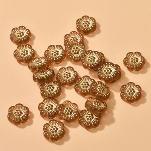 Bernsteinfarbene 12mm Acryl-Blütenperlen mit Goldrand für DIY-Schmuckherstellung