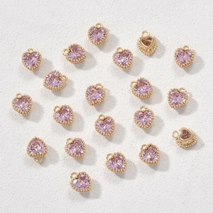 14k vergulde hartvormige geboortesteen hangers met roze kristallen voor DIY sieraden