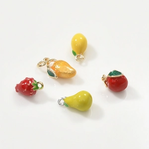 Five fruit pendants including strawberry and apple for DIY necklaces and jewelry making