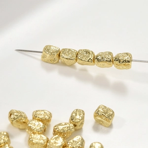 Irregular gold-plated copper beads with hammered texture for DIY jewelry making