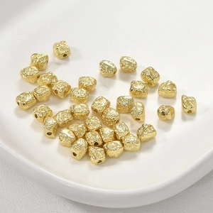 Irregular gold plated hammer-textured spacer beads for DIY jewelry making and crafts