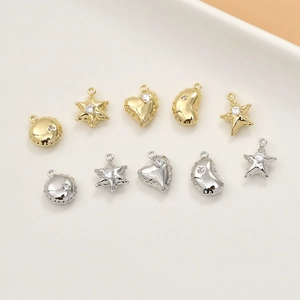 Mini Pendenti in Rame Placcato Oro 14k a Forma di Stella e Cuore Con Zirconia per Fai da Te Collane Bracciali Accessori Gioielli