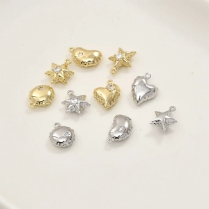 Ciondoli a cuore e stella placcati oro 14k con zirconi lucidi per gioielli fai-da-te