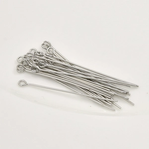 Silver plated eye pins for DIY jewelry making with polished finish and loop detail