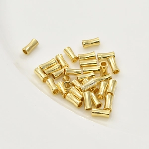 Polished 14k gold plated cylindrical bamboo tube beads for DIY jewelry making