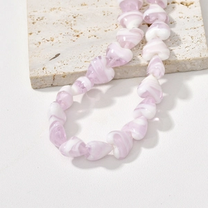 Pink and white marbled heart-shaped glass bead for DIY jewelry making accessories