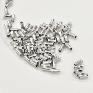 Polished silver-plated bamboo-shaped barrel spacer beads for DIY jewelry making