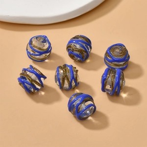 Glittery 13mm glass beads with blue swirl lines for DIY jewelry making and bracelets