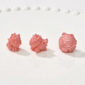 Pink Sea Bamboo Animal Beads Nine Tailed Fox Unicorn Fortune Cat Straight Hole Loose Beads For DIY Jewelry Making Accessories
