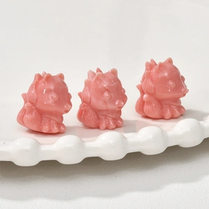 Pink carved natural bamboo coral fox beads for DIY jewelry making and pendants