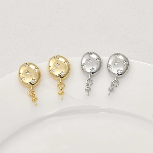 Oval Star Zirconia Copper Stud Earring Finding With Silver Earring Post For DIY Jewelry Making Accessories Gold Silver