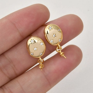 Detailed view of 18k gold plated star zircon oval earring components for DIY jewelry