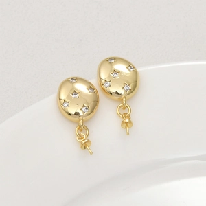 Gold star oval stud earring connectors with cubic zirconia for DIY jewelry making