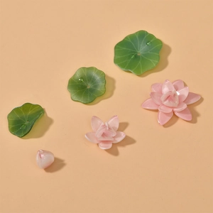 Detailed acrylic lotus petals and lily pads with water drops for DIY jewelry making