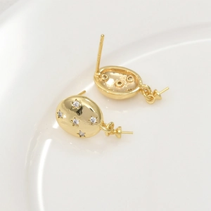18k gold plated oval star stud earrings with zircon inlay and DIY hanging loop