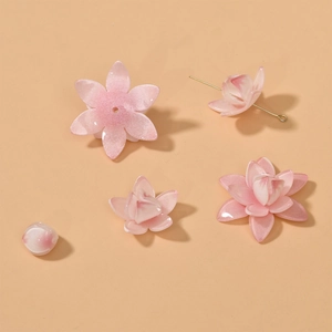 Pink gradient lotus acrylic flower beads and petals for DIY jewelry hair accessory making